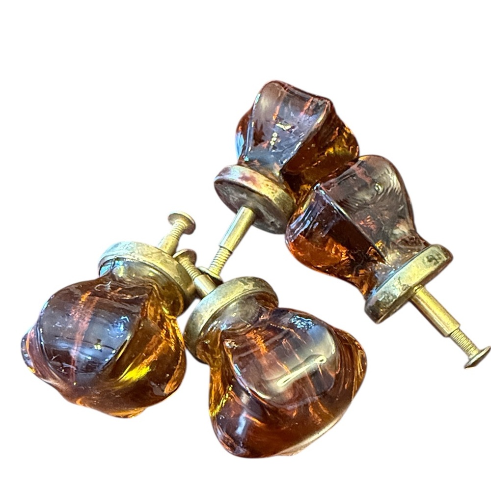 Antique Amber Glass Knobs. Set of 4